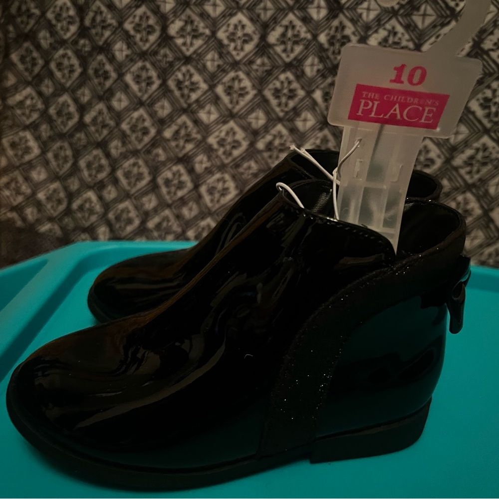 The Children's Place Glossy Black Ankle Boots size 10